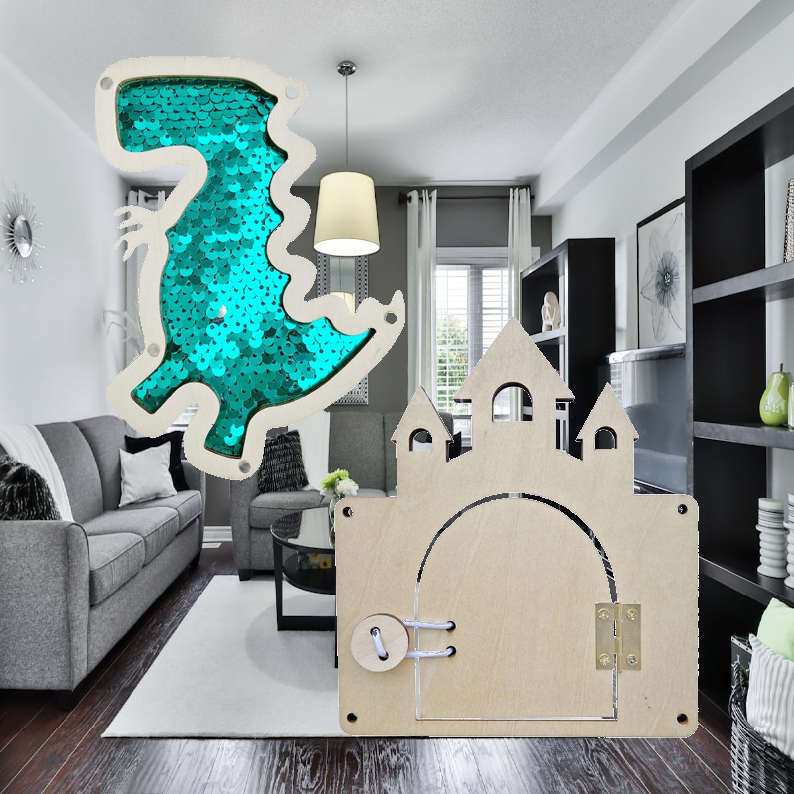 Montessori Wooden Busy Board Toddler - Деревянная развивающая доска-бизиборд в форме замка,