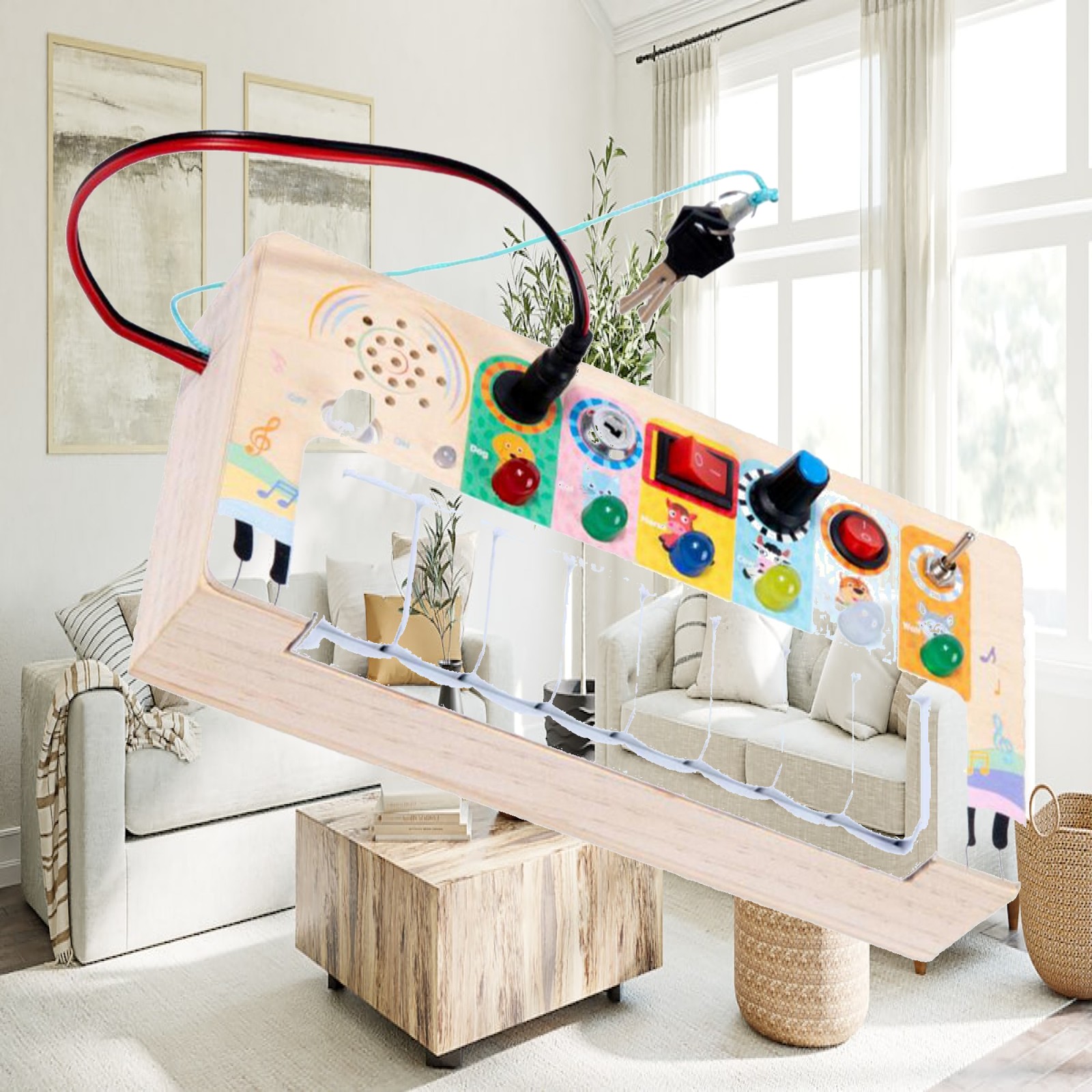 Montessori Wooden Busy Board Toddler - Деревянная развивающая доска-пианино с переключателями для